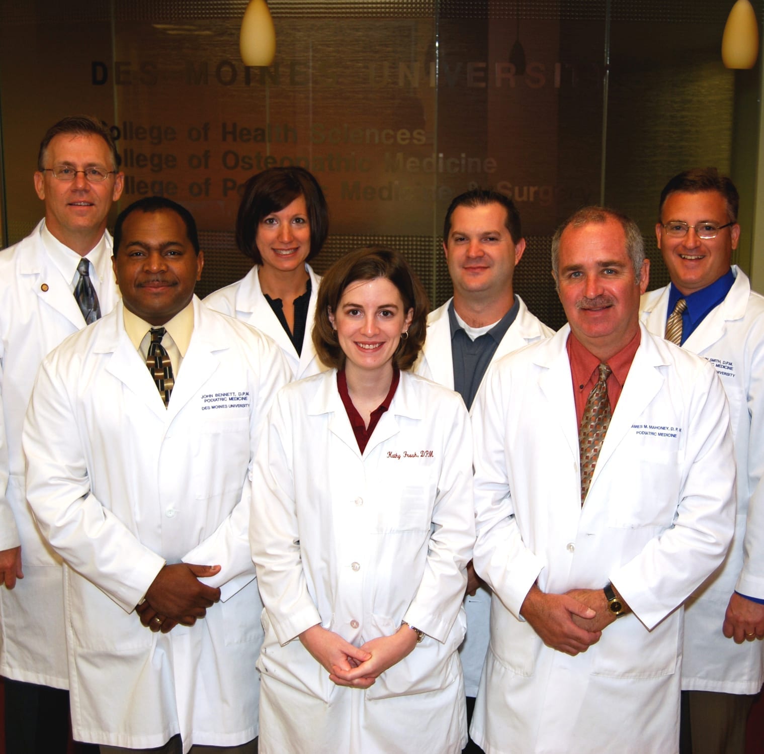 CPMS has a great team of faculty. From left they are: R. Tim Yoho, D.P.M., John Bennett, D.P.M., Jill Frerichs, D.P.M., Katherine Frush, D.P.M., Collin Pehde, D.P.M., James Mahoney, D.P.M., and Kevin Smith, D.P.M.