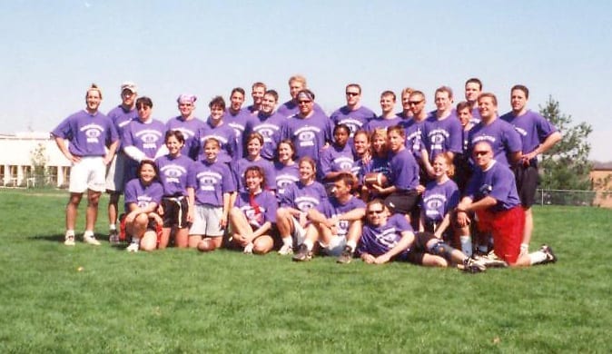 'Move over, Thoractic Bowl' (The Innominate) Above, both UOMHS women's and men's teams won the first Malpractice Bowl in 1998. "At the last minute, the administration gave us t-shirts," recalls Katie Nelson Martin, D.O.'00. "I think they wanted us to class it up a bit."