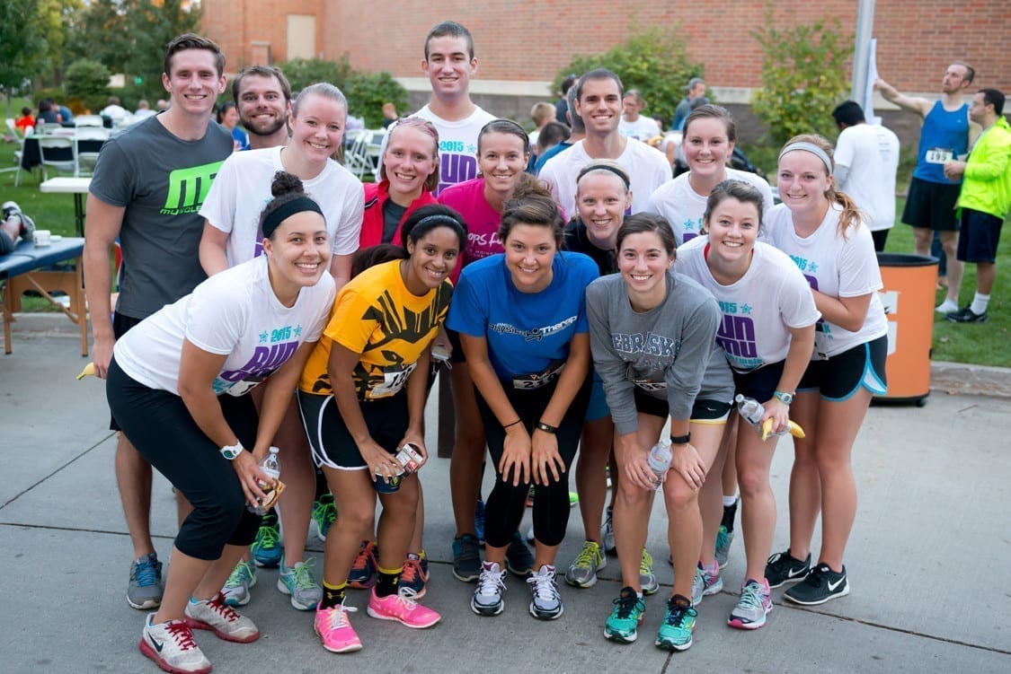 DMU students strike a pose after completing the 5K.